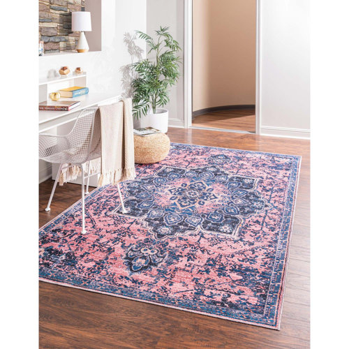 Bungalow Rose Mcelhannon Oriental Pink/Navy Area Rug & Reviews Wayfair